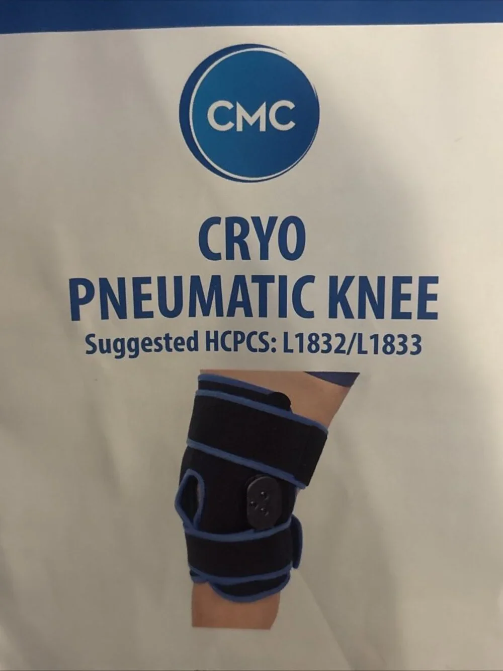 Cryo Pneumatic Cold Compression Therapy Knee Brace w/2 Gel Packs L1832 L1833